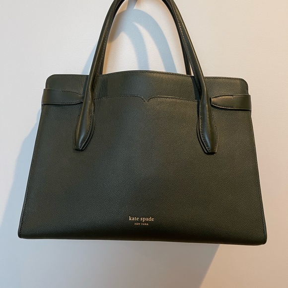 Kate Spade forest green leather tote with brown suede interior / crossbody strap - Picture 5 of 6